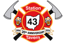 Fire station emblem with Ohio outline, crossed axes, mugs of beer, and