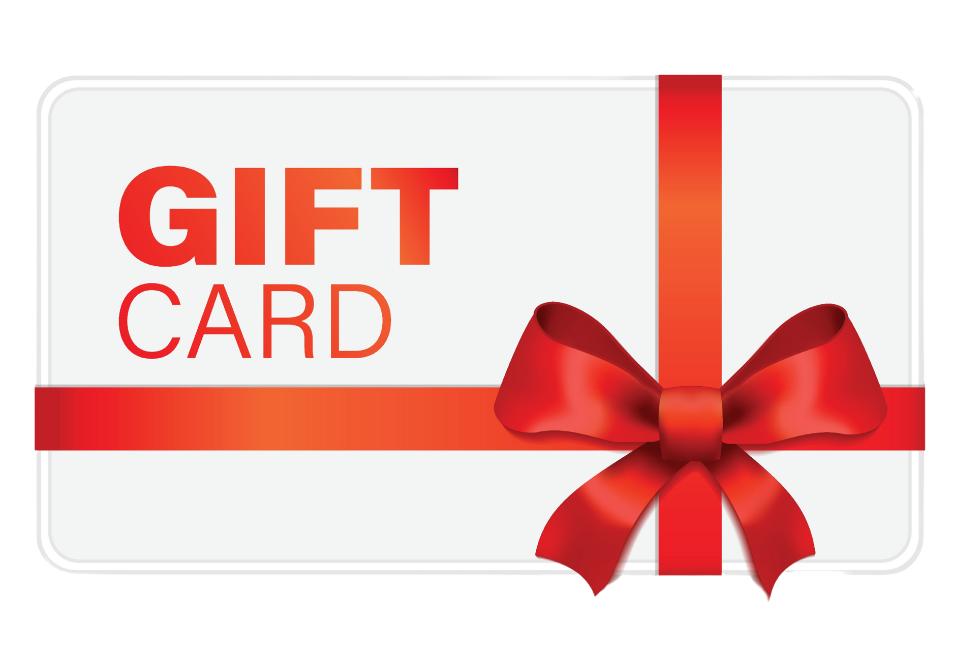 Gift card with red ribbon and bow.