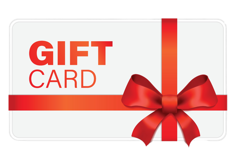 Gift card with red ribbon and bow.