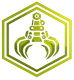Olive-green hexagonal logo with a stylized insect centered on a white background