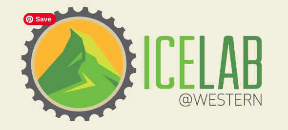 Logo of ICELAB @ Western: mountain graphic in gear-shaped frame, green text.