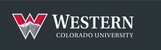 Western Colorado University logo. Red and white mountain inside a