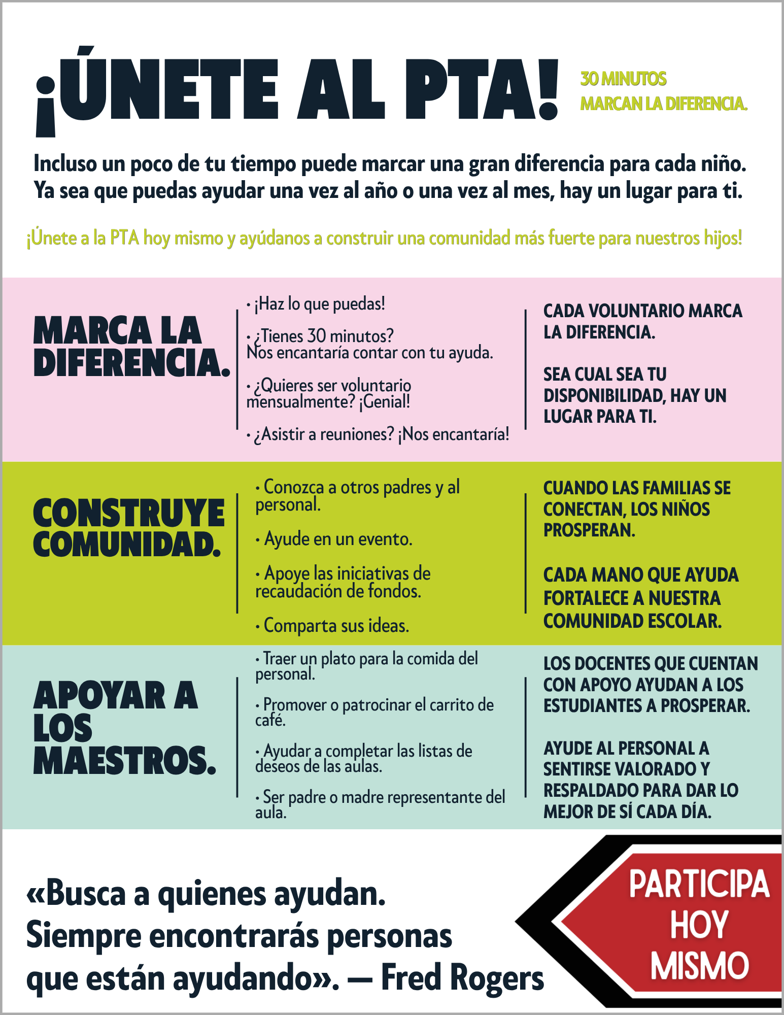 PTA recruitment flyer with bold “Join the PTA,” colored sections, benefits, and a QR code at the bottom right