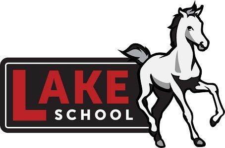 A logo for lake school with a horse on it.