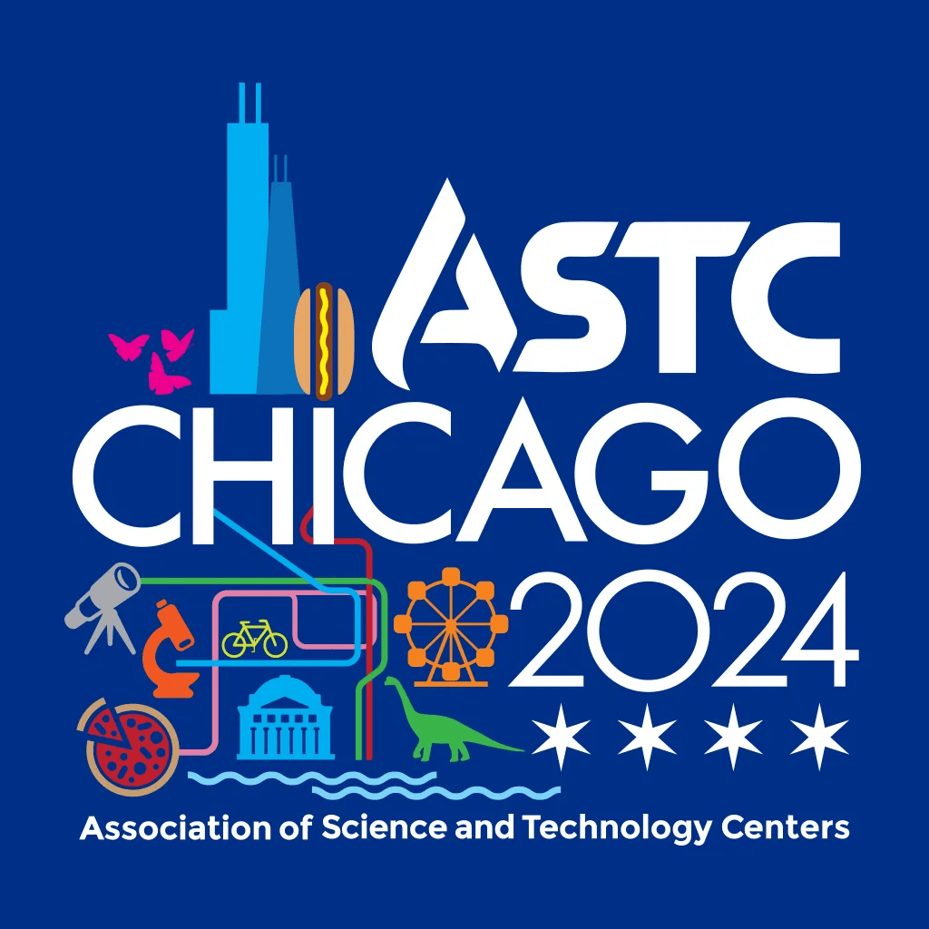 A logo for the astc chicago 2024 association of science and technology centers