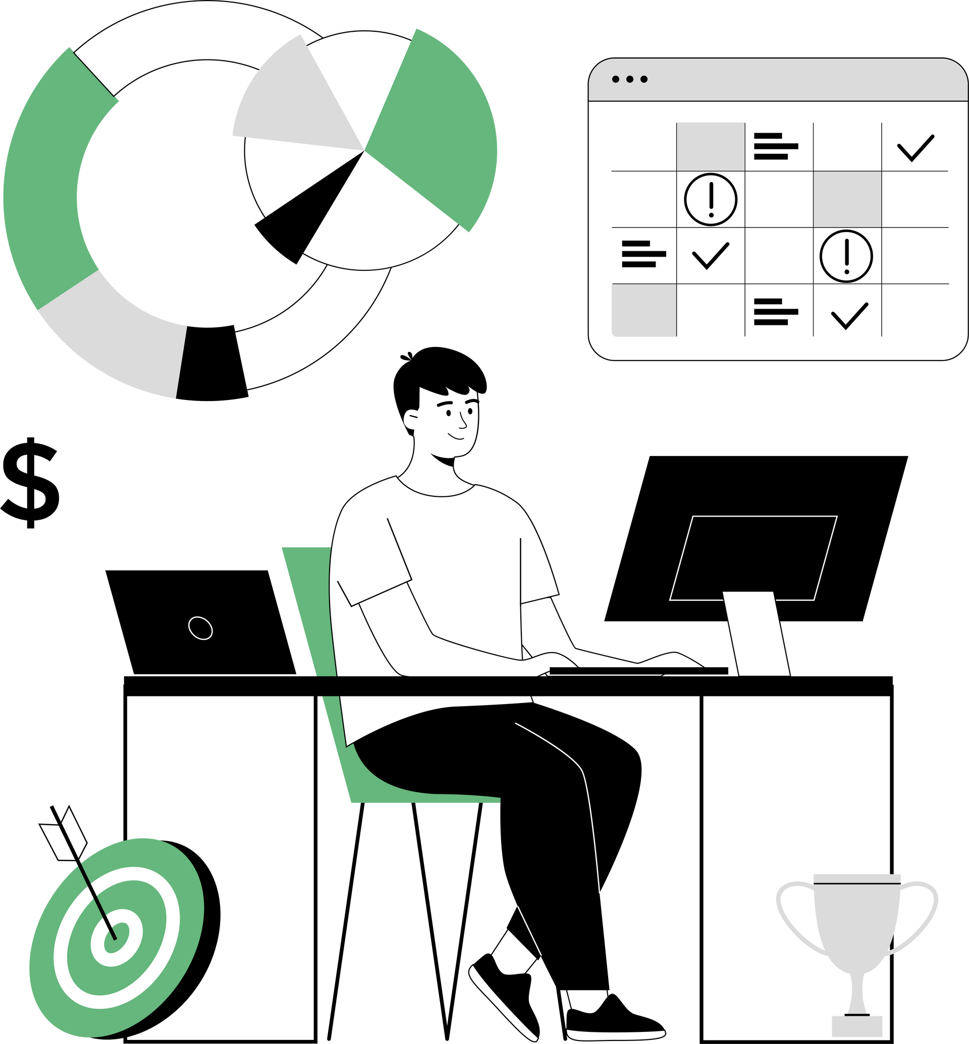 A man is sitting at a desk with a laptop and a computer.