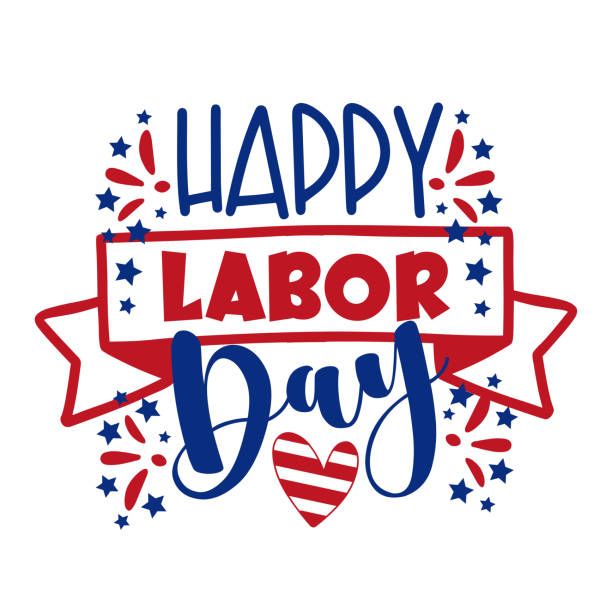 A happy labor day sign with fireworks and a heart.