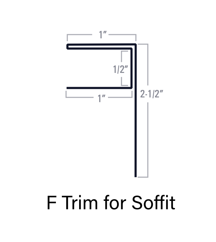 Diagram of F trim for soffit, black lines with dimensions: 1
