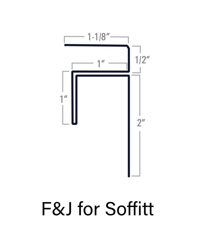 Diagram of F&J soffit profile with dimensions: 1-1/8