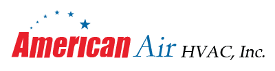The logo for american air hvac inc. is red and blue