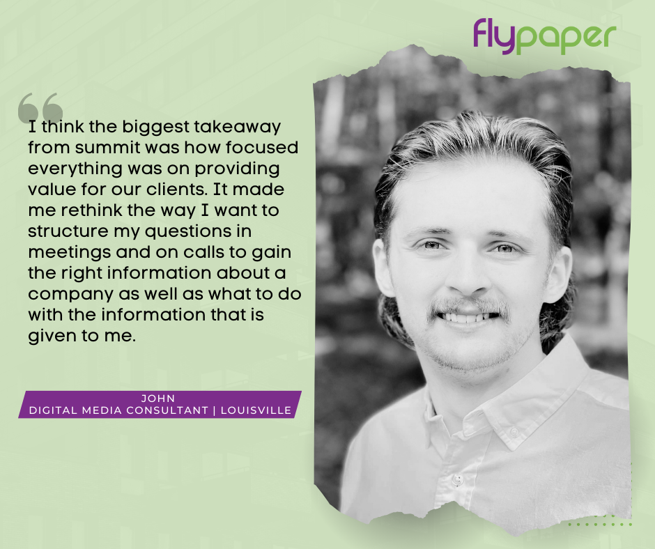 A black and white photo of a man with a quote from flypaper
