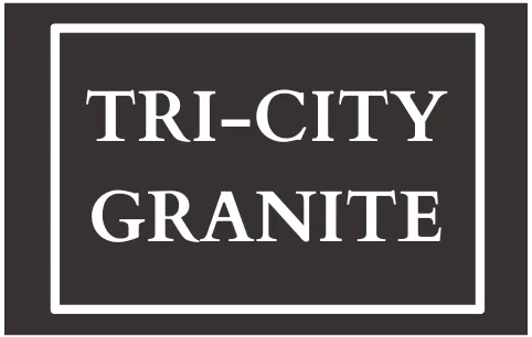 White “TRI-CITY GRANITE” text inside a white rectangular border on a dark background.