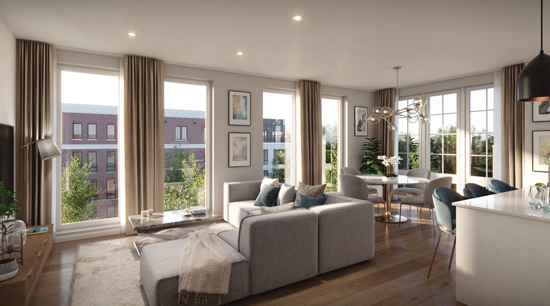 living room and dining room of apartments at Water Street Lofts in Newton NJ