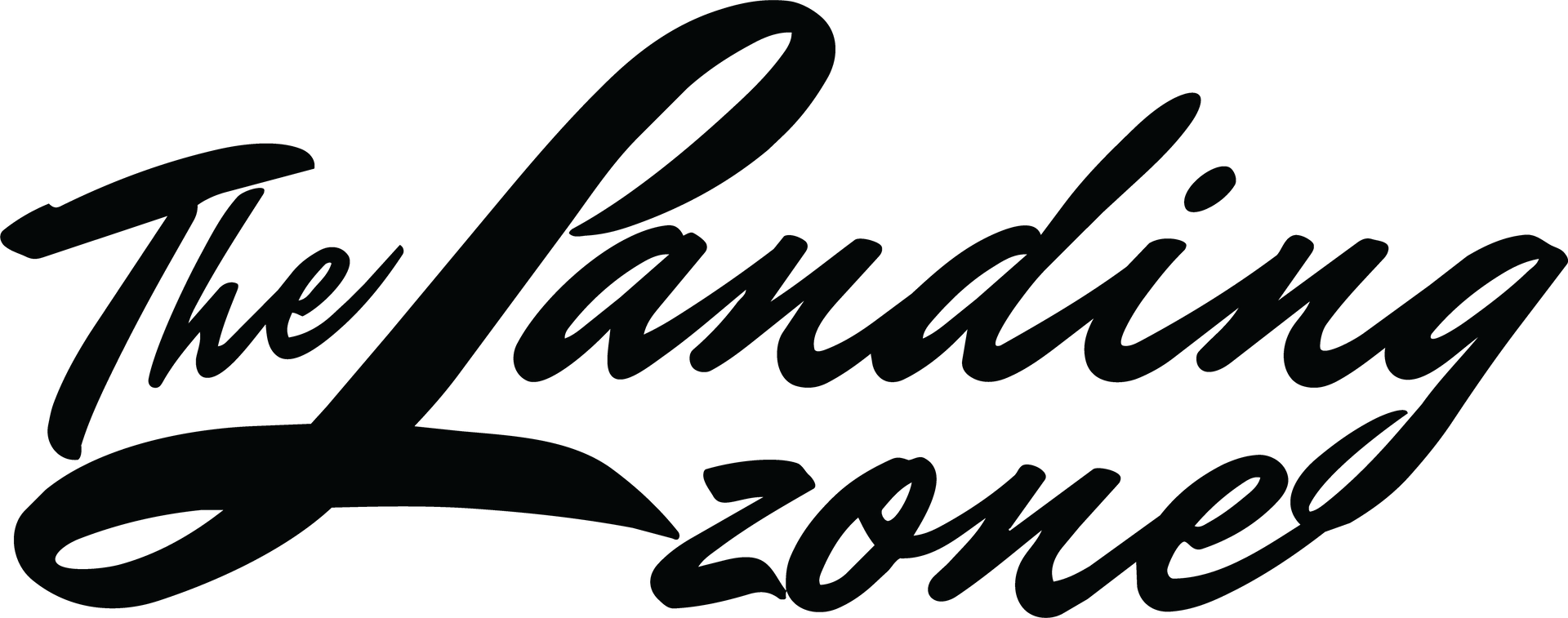 Stylized black logo reading “The Landing Zone” in cursive script