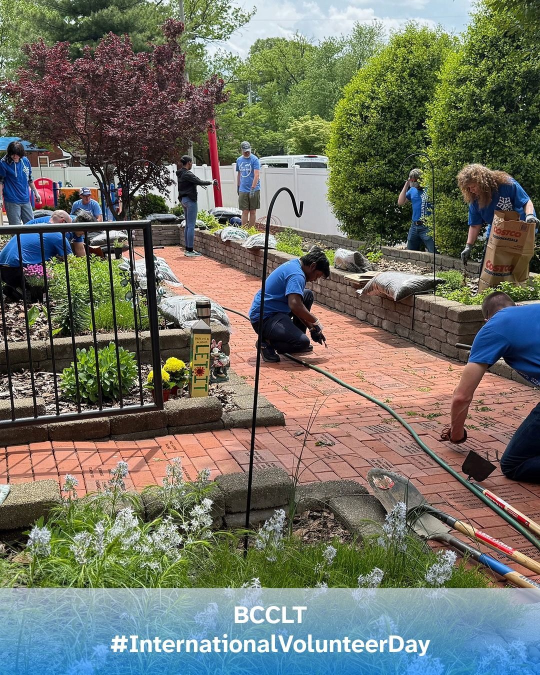 Volunteers from BCCLT work in the Sensory Garden at VIPS Louisville.