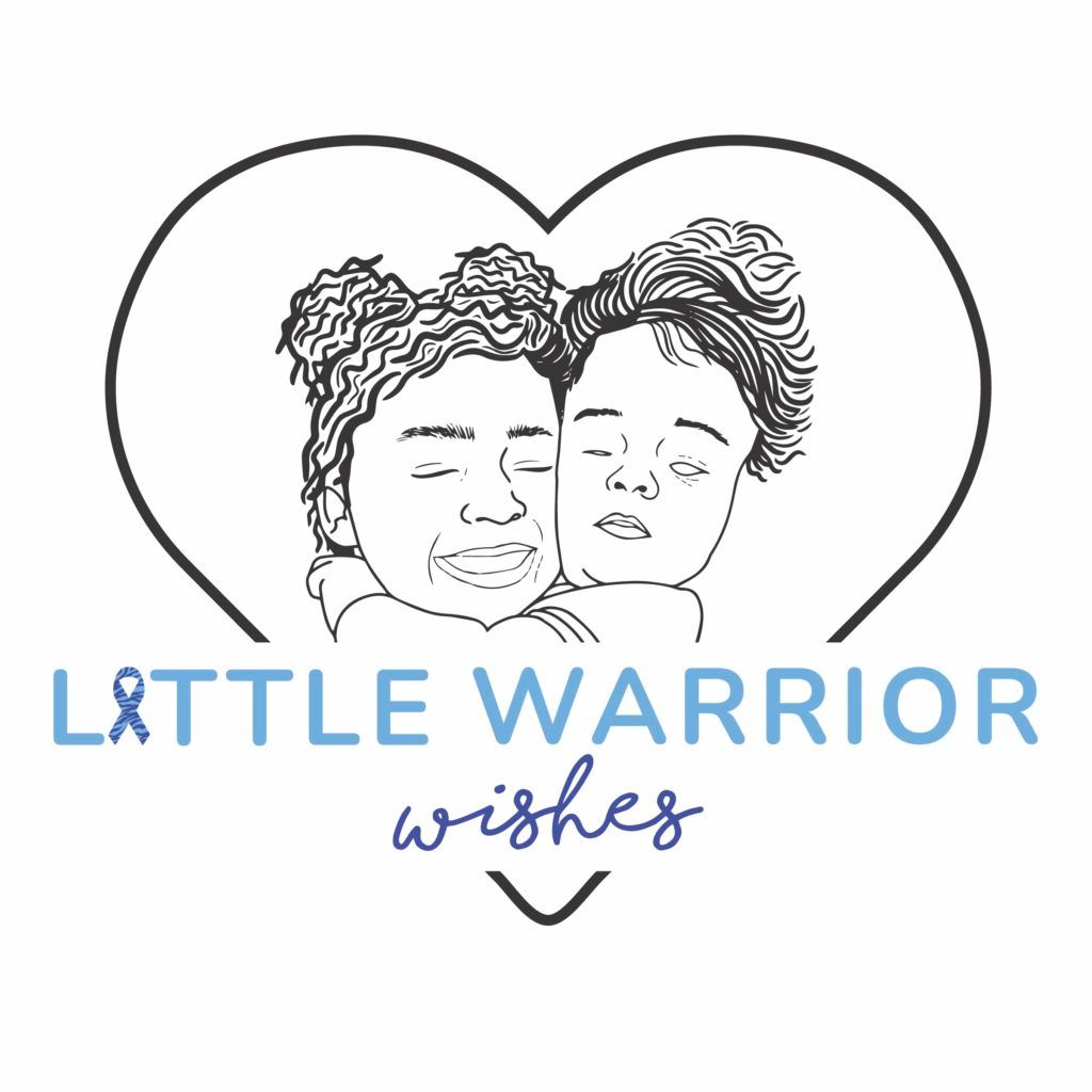 Logo for 'Little Warrior Wishes' that is a sketch drawing of the two girls inside a heart