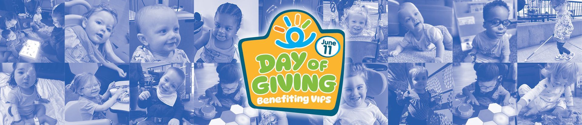 Day of Giving pager header with collage of kid photos and logo
