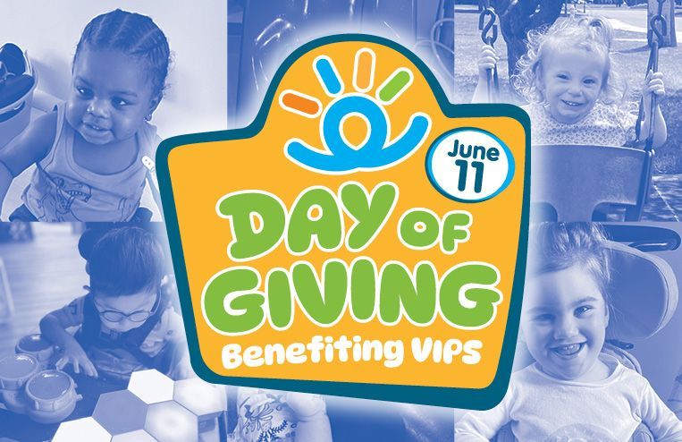 Day of Giving pager header with collage of kid photos and logo
