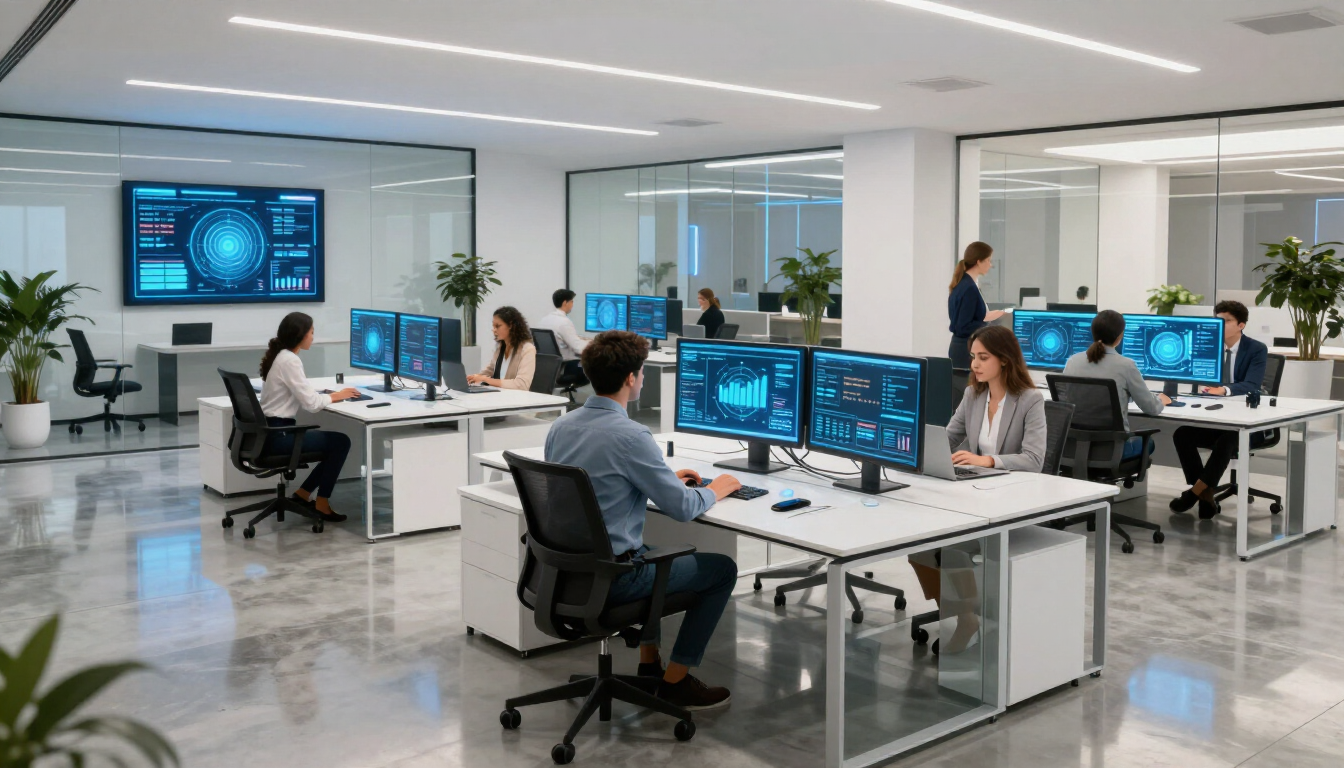 Technology driving operational excellence in a modern office environment.