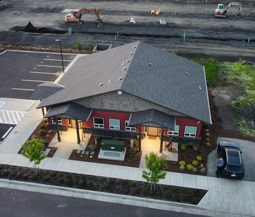 Alliance Self Storage Facility arial view of front office