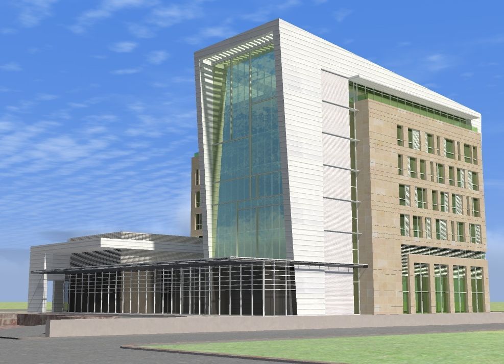 An artist 's impression of a tall building with lots of windows