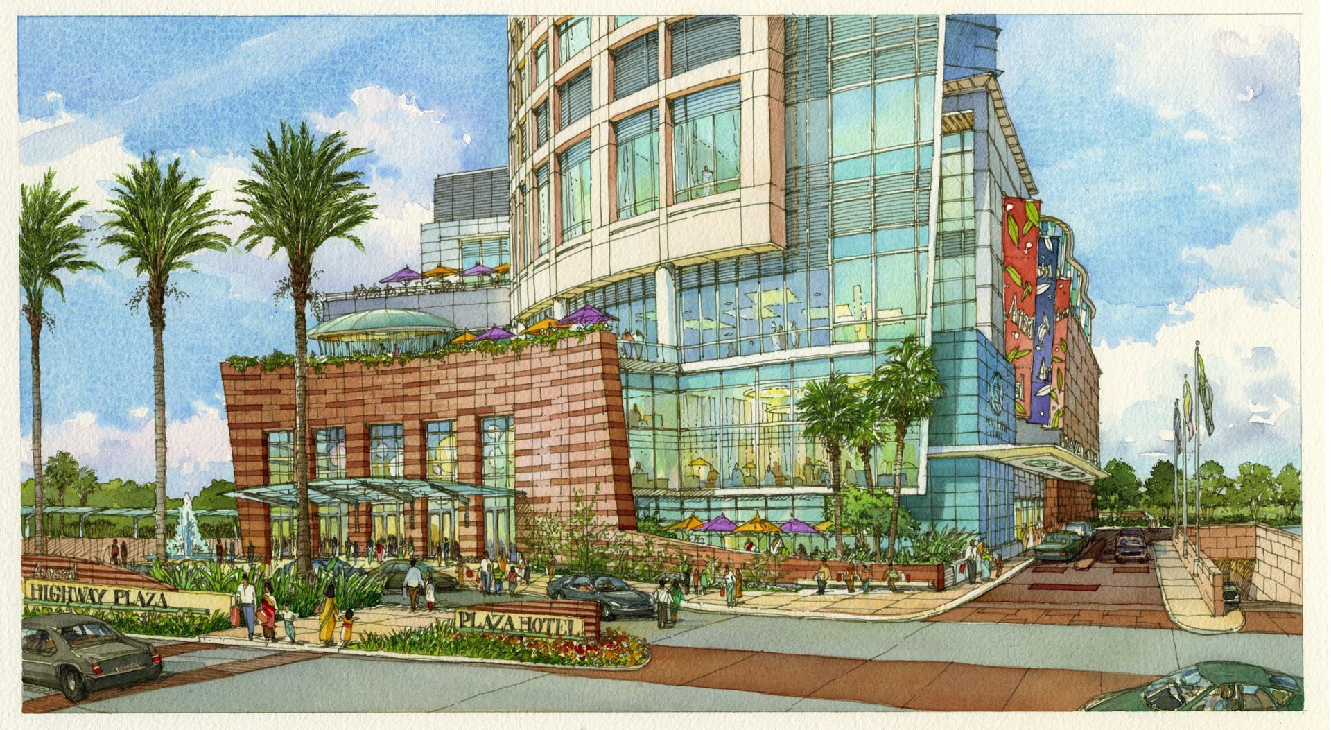 An artist 's impression of a building with a lot of windows