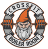 CrossFit logo: Angry gnome with barbell, orange hat, silver beard, and "CrossFit Boiler Room" text.