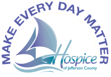 A logo for hospice of jefferson county with a sailboat in the middle.