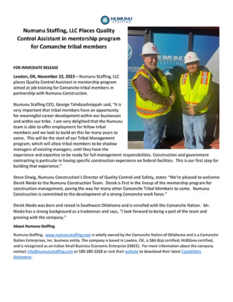 Numunu Staffing, LLC Places Quality Control Assistant