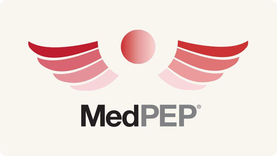 MedPEP logo: Wings and circle in red hues above
