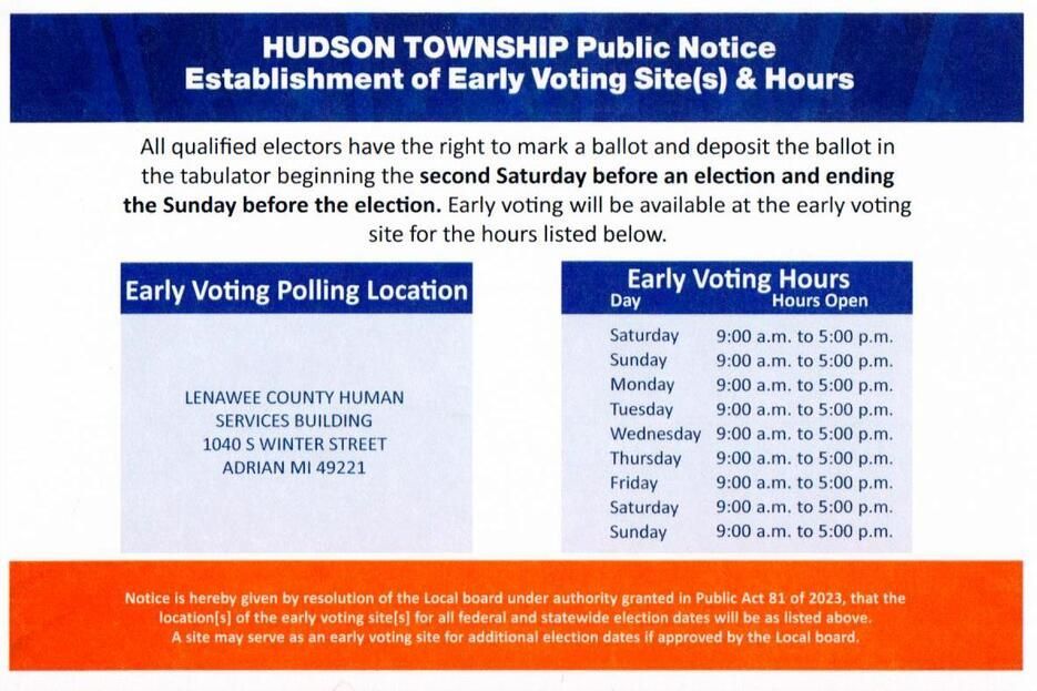Hudson Township's Early Voting Hours
