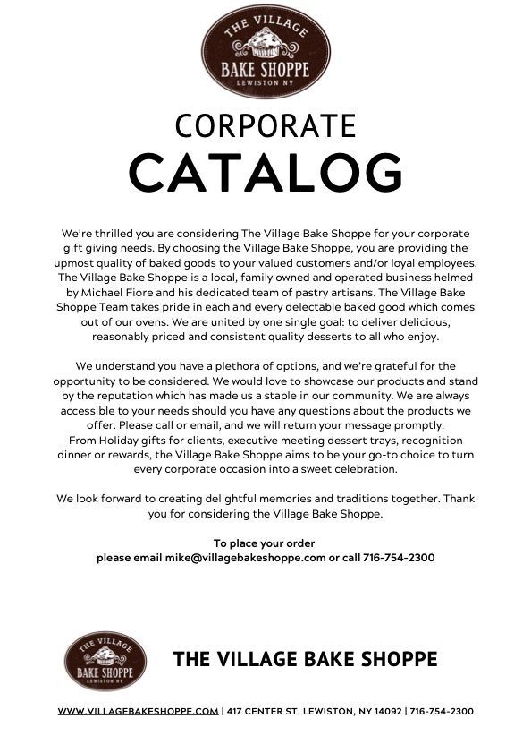 it is a corporate catalog for the village bake shoppe .