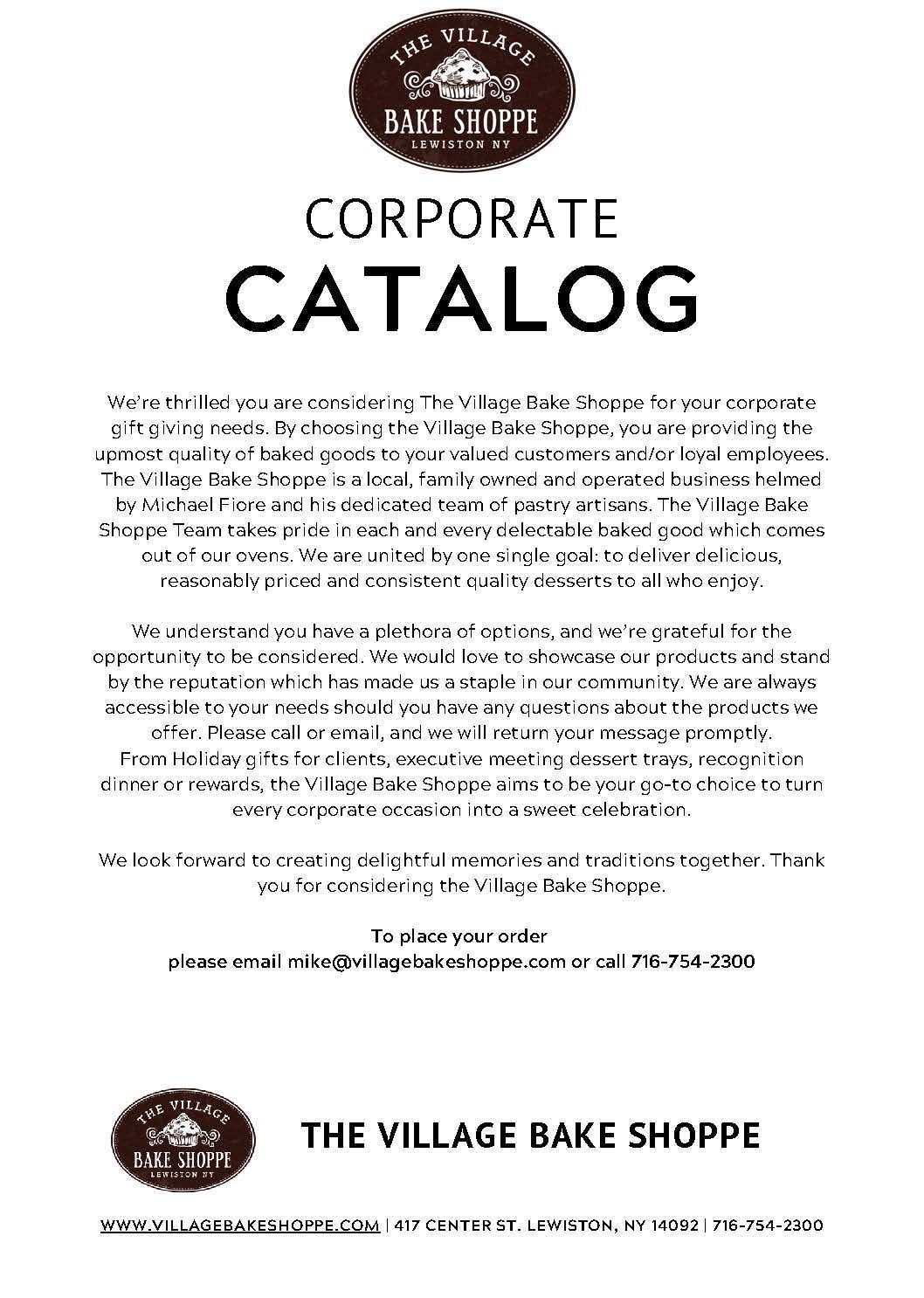 it is a corporate catalog for the village bake shoppe .