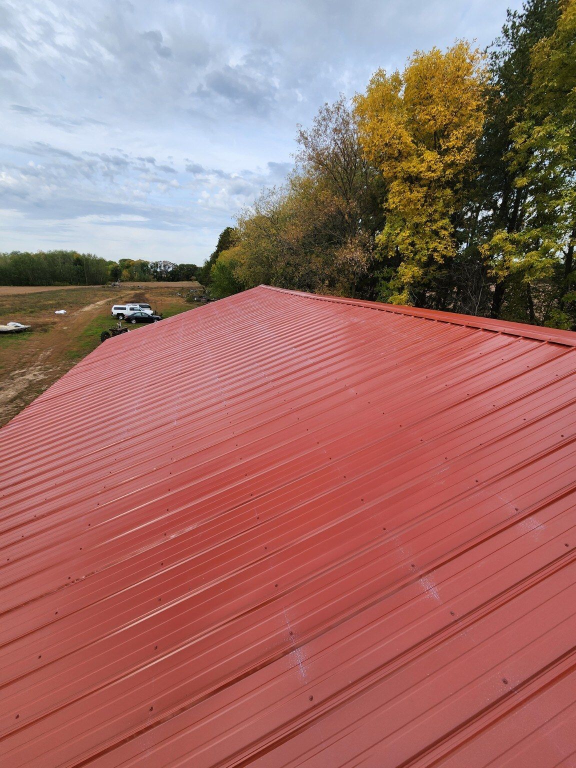 Completed red metal roof
