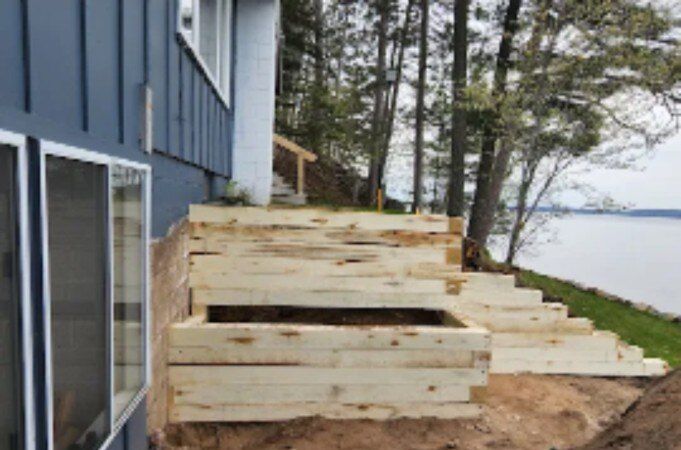 Timber stair and retaining framework