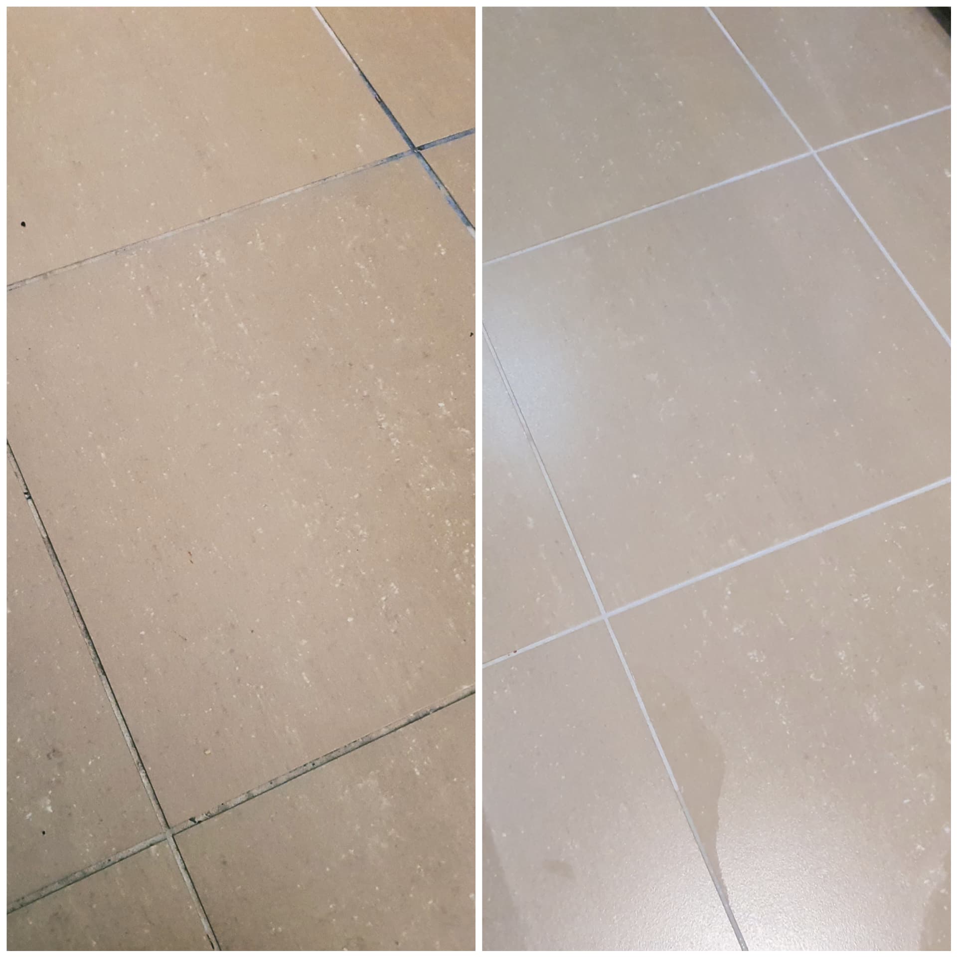 A before and after picture of a tiled floor  — Carpet Cleaning in Maitland, NSW