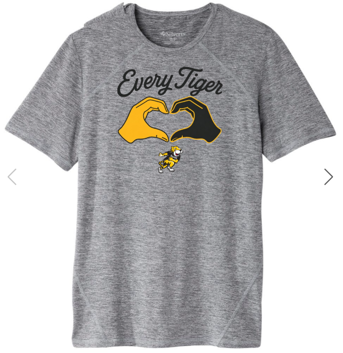 Gray T-shirt with “Every Tiger” text and yellow-black tiger graphic
