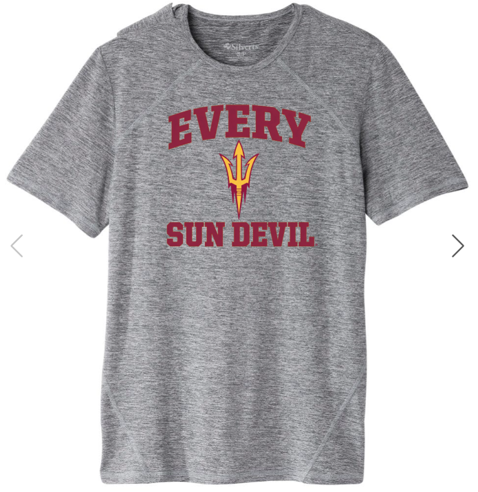Gray T-shirt with maroon “EVERY SUN DEVIL” text and a pitchfork logo in the center