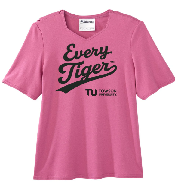 Pink T-shirt with “Every Tiger” and Towson University logo