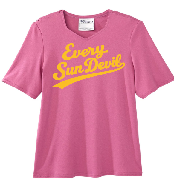 Pink T-shirt with yellow “Every Sun Devil” text on the front