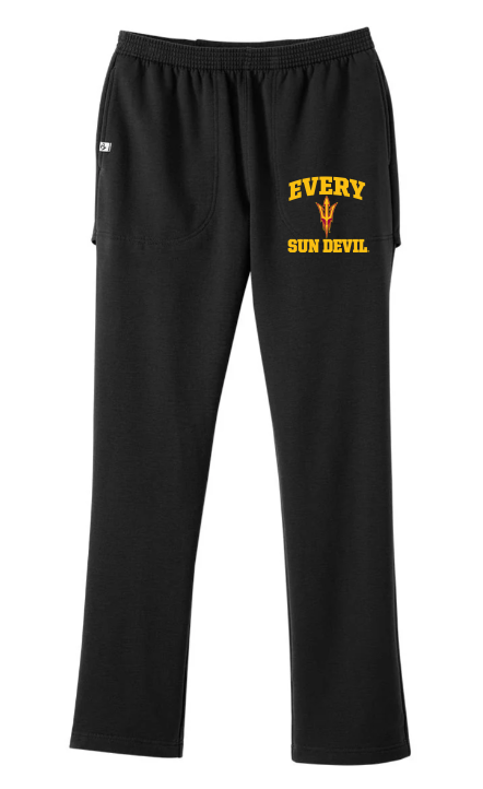 Black sweatpants with yellow "EVERY SUN DEVIL" text on the right thigh.