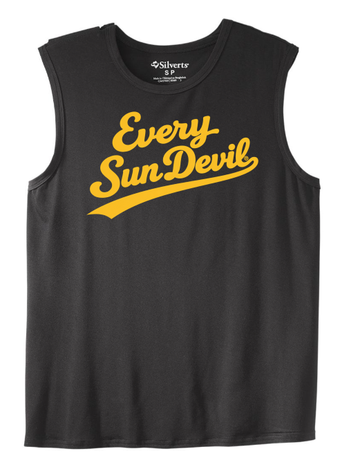 Black sleeveless tank top with yellow “Every Sun Devil” text and logo