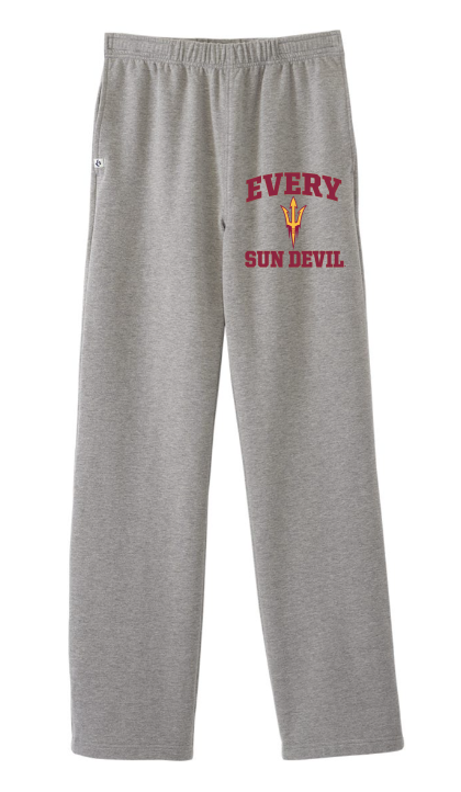 Gray sweatpants with “EVERY SUN DEVIL” text on the left leg