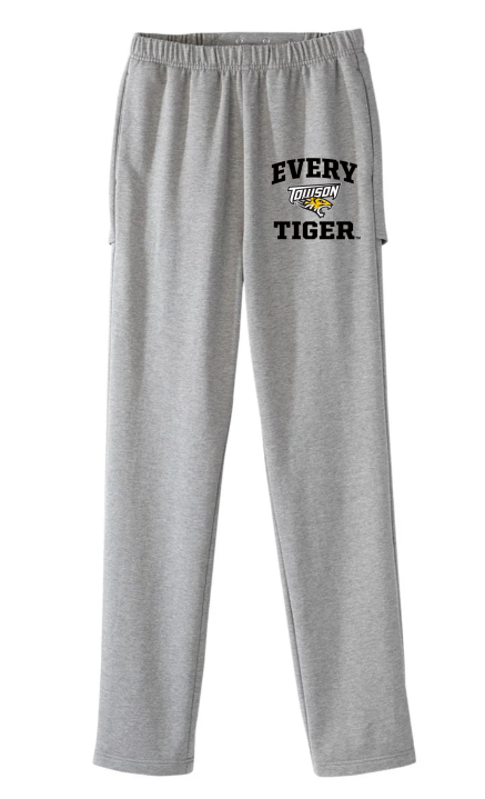 Gray sweatpants with “EVERY TIGER” text on the left leg, shown on a white background