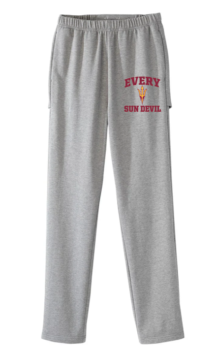 Gray sweatpants with red “EVERY SUNDAY” text on the left thigh, shown on a white background