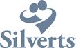 Silverts logo with blue stylized figure and text on white background