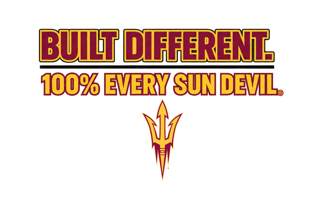 “Every Sun Devil” text above two hands forming a heart in maroon and gold