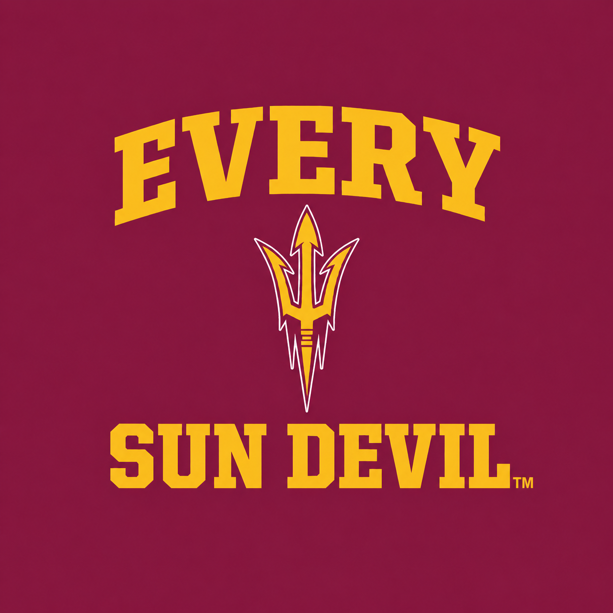 Arizona State Sun Devils logo with “Every Sun Devil” in gold on maroon background