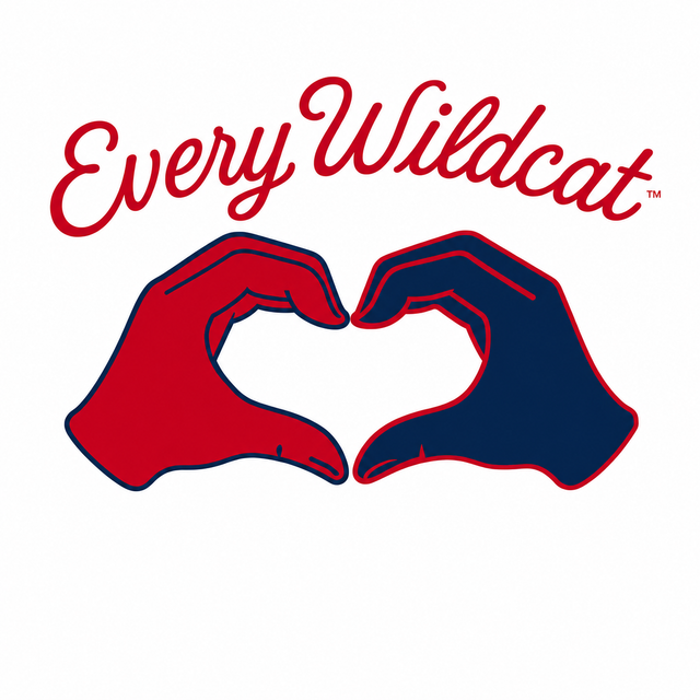 “Every Wildcat” logo with red and navy hands forming a heart shape