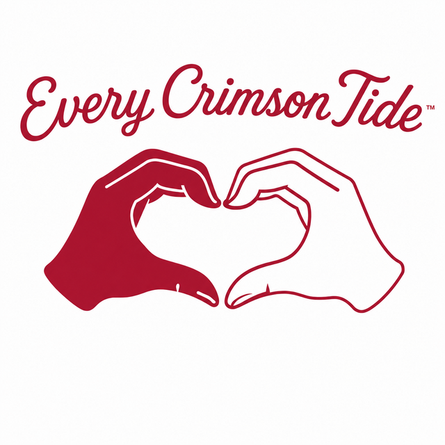 Logo reading “Every Crimson Tide” with two hands forming a heart, one solid red and one outlined red.